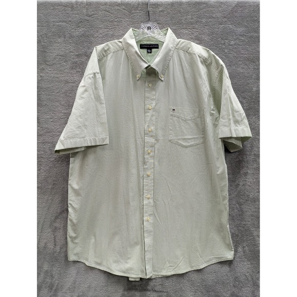 Tommy Hilfiger Other - Tommy Hilfiger Short Sleeve Button Down Shirt‎ Mens XXL Green White Striped